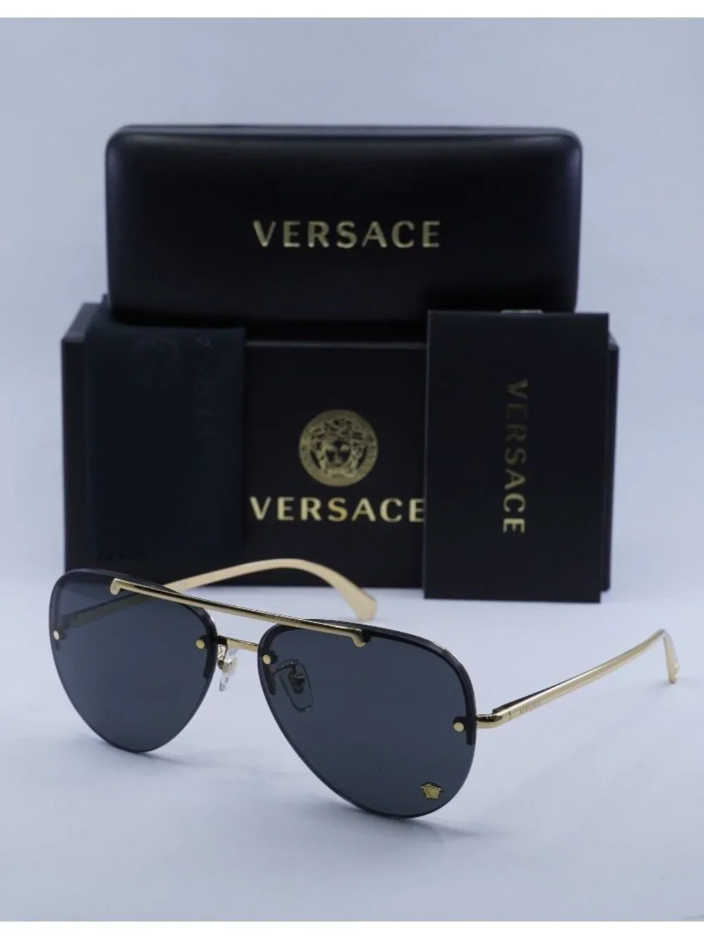 Versace VE2231 100287 Aviator Sunglasses – Gold / Grey